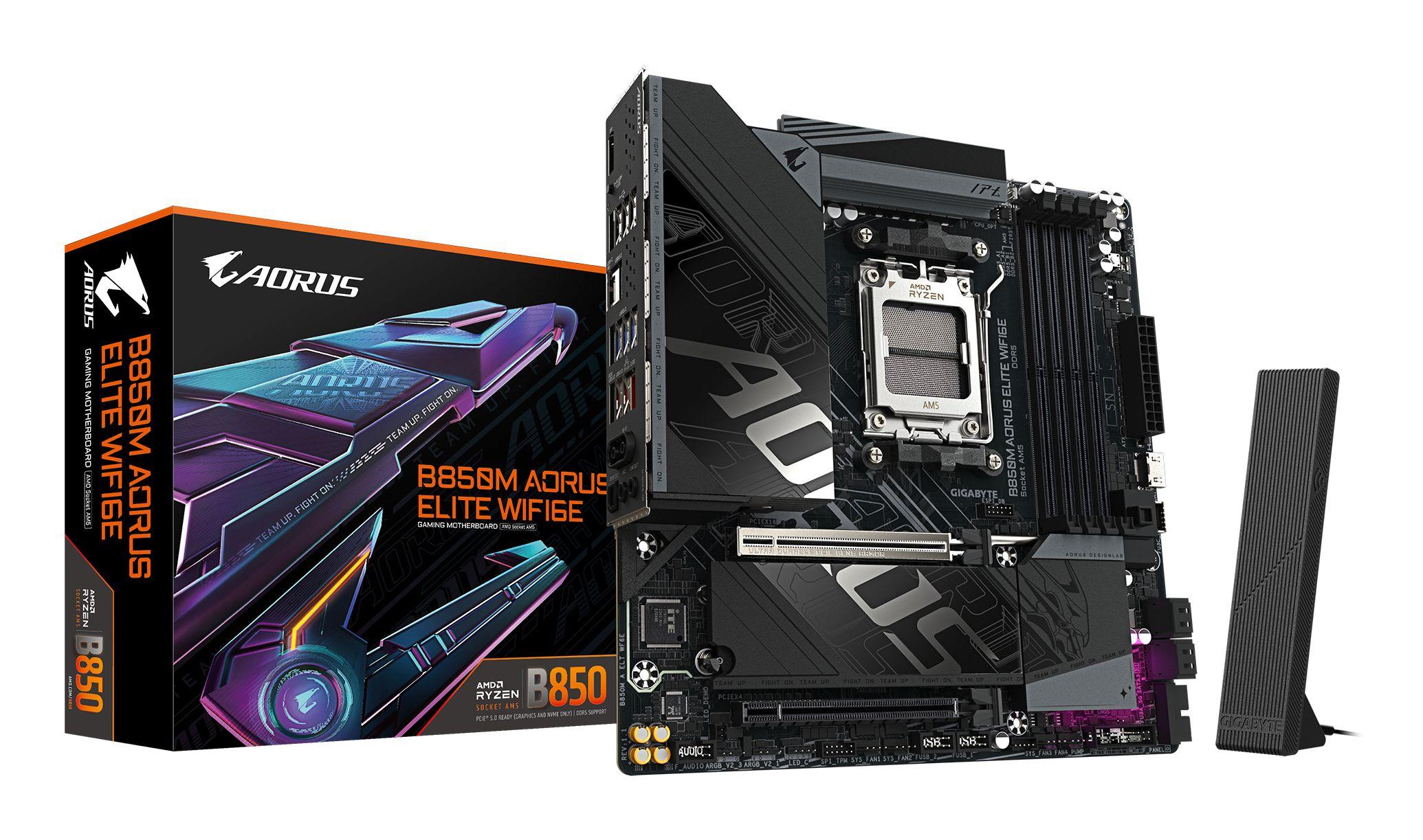 Motherboard GIGABYTE B850M AORUS ELITE WIFI6E (AM5 - micro-ATX - Duplo canal - Preto)