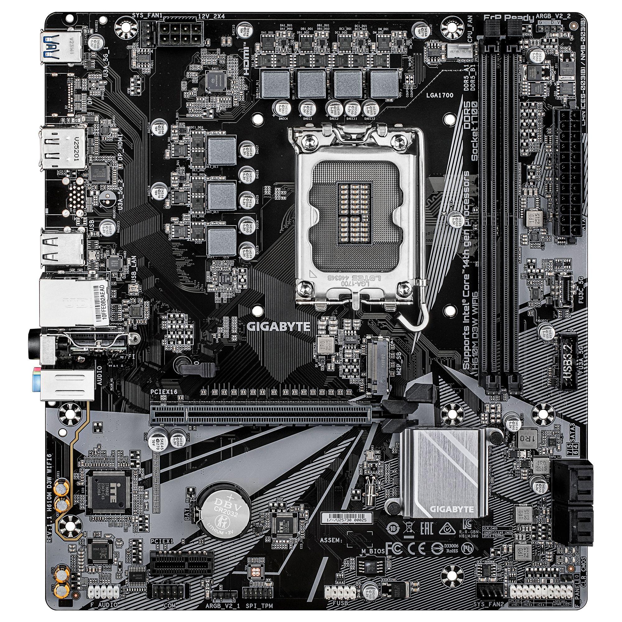 Motherboard GIGABYTE H610M D3W WIFI6 (LGA 1700 - micro ATX - Duplo canal - Castanho escuro), miniatura 2