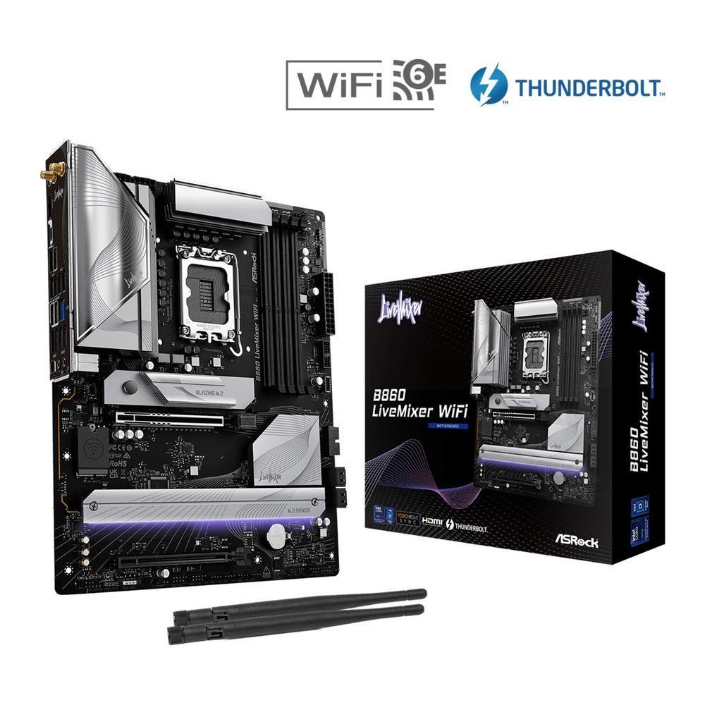 Motherboard ASROCK B860 LiveMixer WiFi (LGA 1851 - Intel Core Ultra - ATX - Preto)