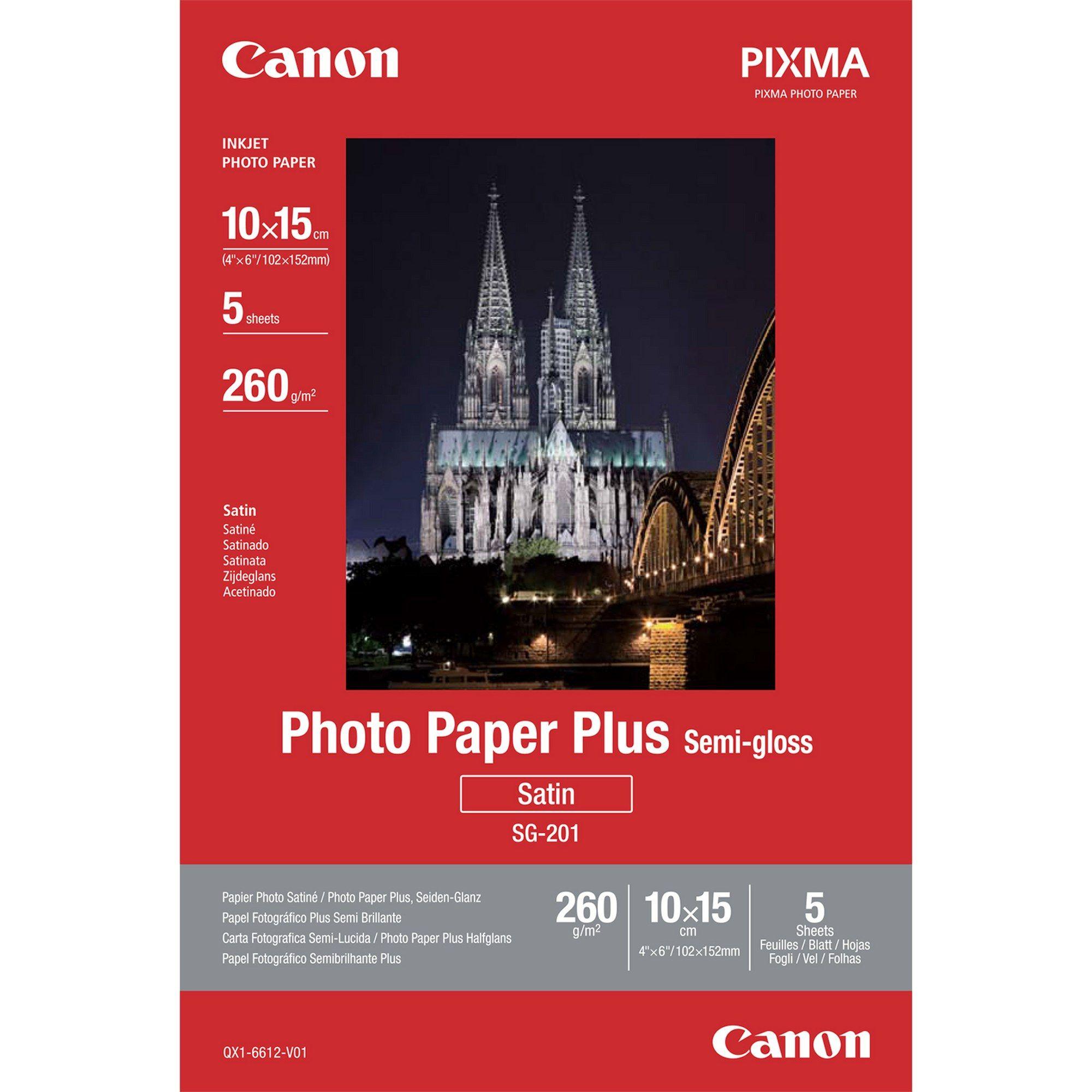 Papel Fotográfico CANON SG-201 (10 x 15 cm - 260 g/m² - 5 folhas)