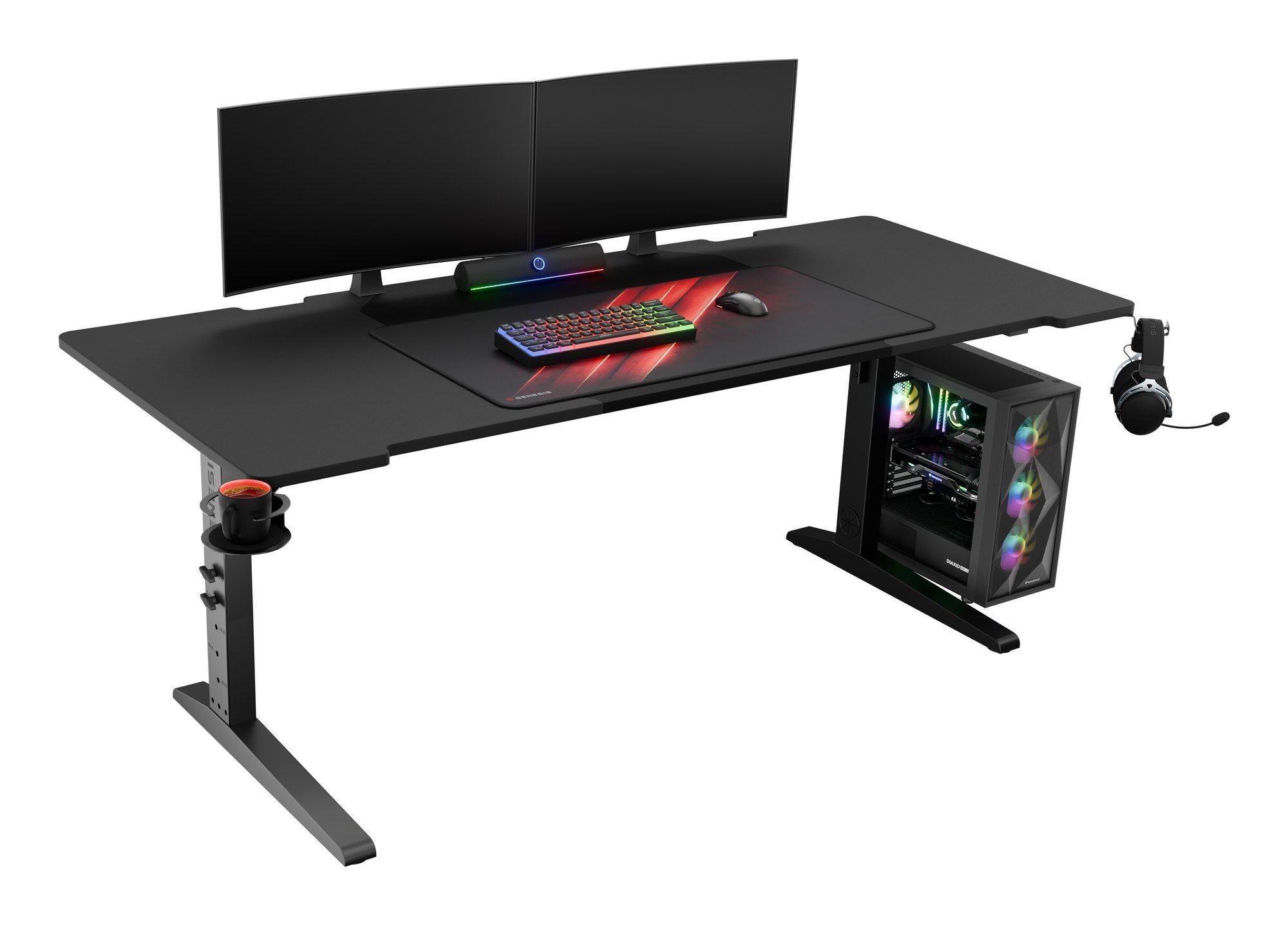 Secretária Gaming GENESIS Holm Modular 180 (1800 x 750 mm - Forma retangular - Multicor - Preto)