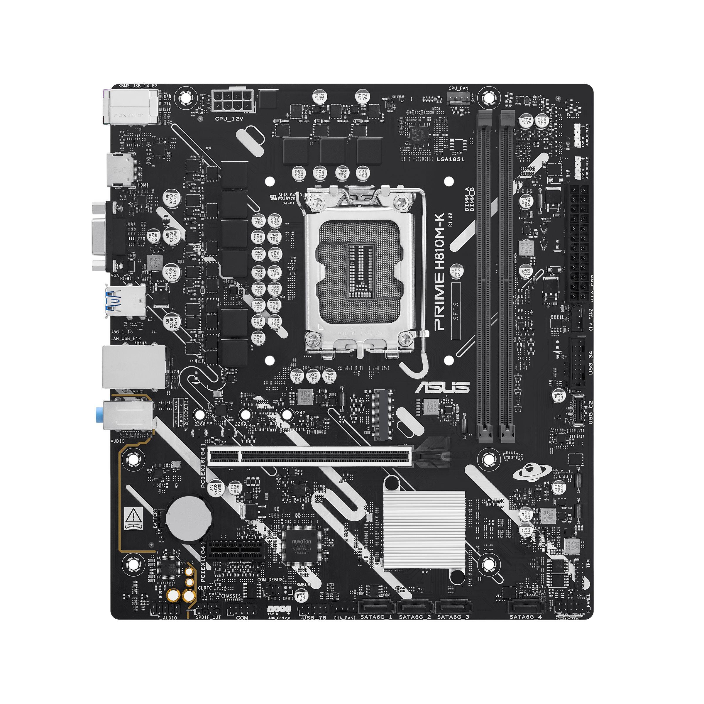 Motherboard ASUS PRIME H810M-K (LGA 1851 (Socket V1) - Intel Core Ultra Série 2 - micro-ATX - Preto)