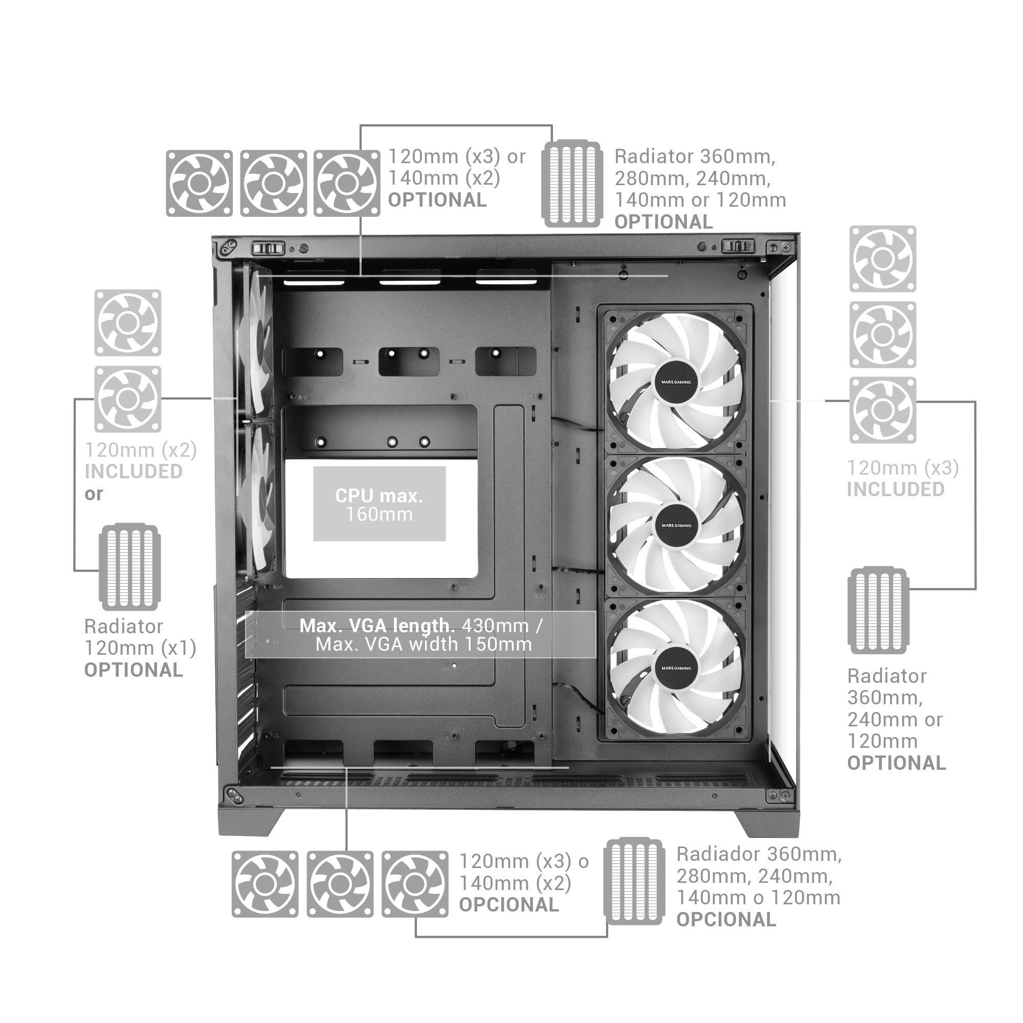 Caixa PC MARS GAMING MCVPRO (Midi Tower - ATX, micro ATX, Mini-ITX - Preto), miniatura 9