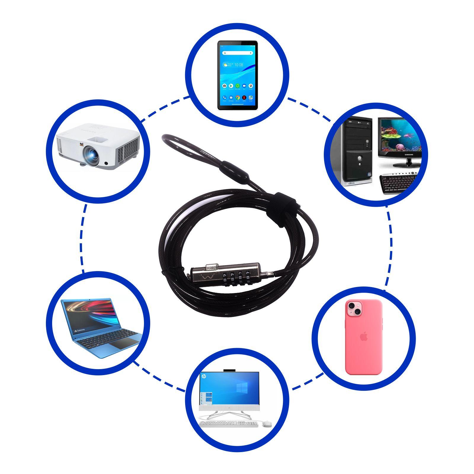 Cabo de Segurança para Portátil EWENT NanoSaver EW1238 (Computador portátil - Aço, Zinco - Fecho com combinação - Preto), miniatura 3