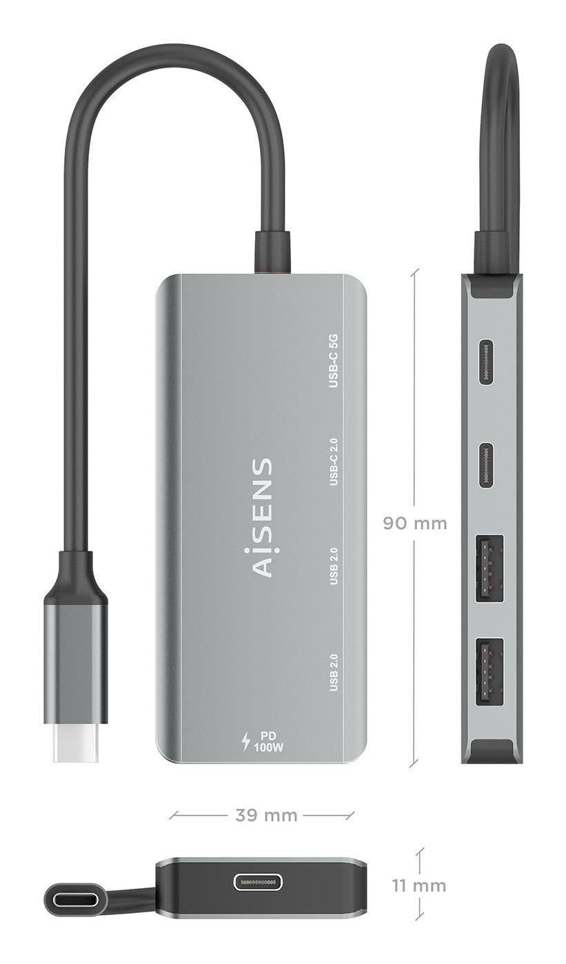 Hub USB-C AISENS A109-0946 (0,15 m - Cinzento), miniatura 4