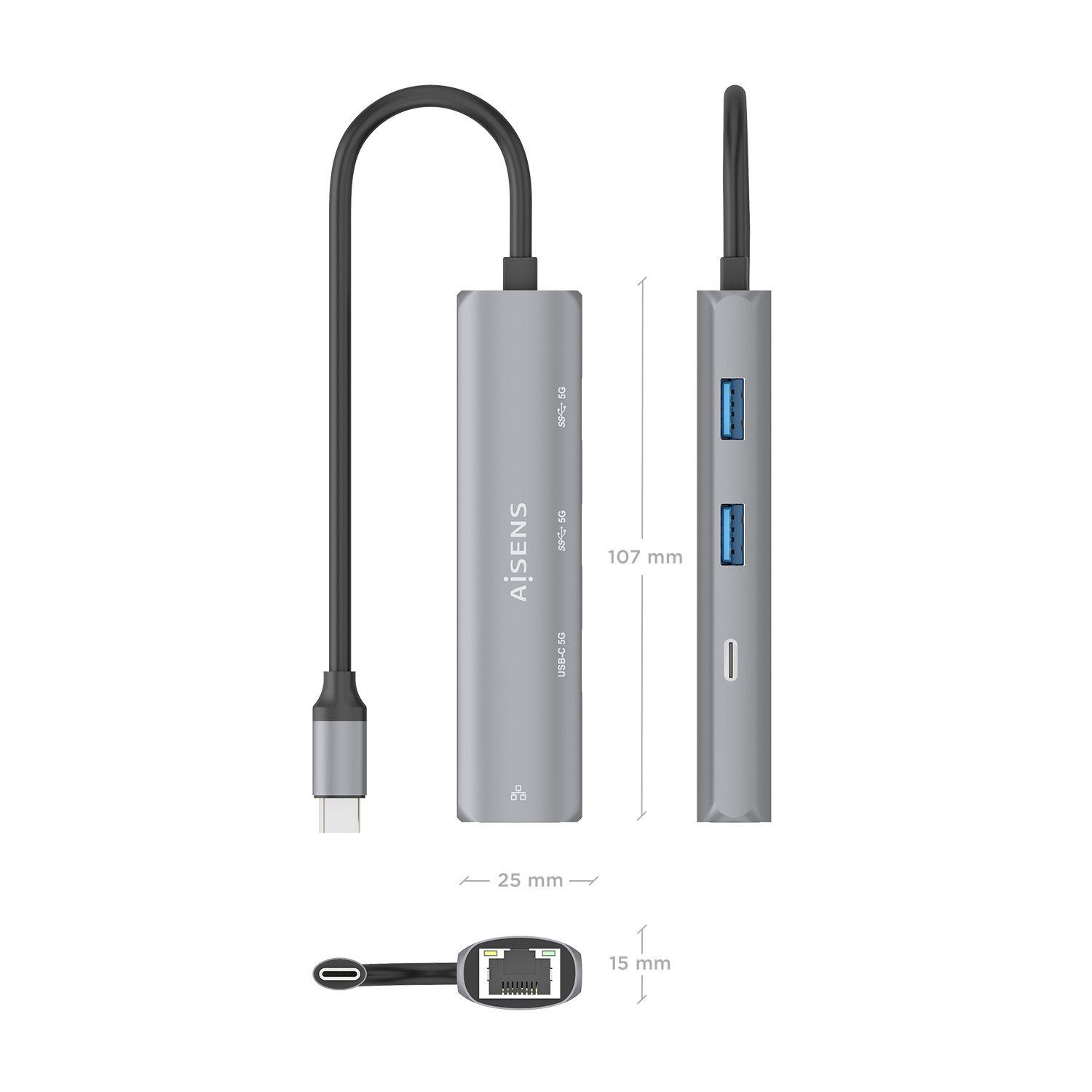 Hub USB-C AISENS ASUC-4P039-GR (0,15 m - Cinzento), miniatura 4