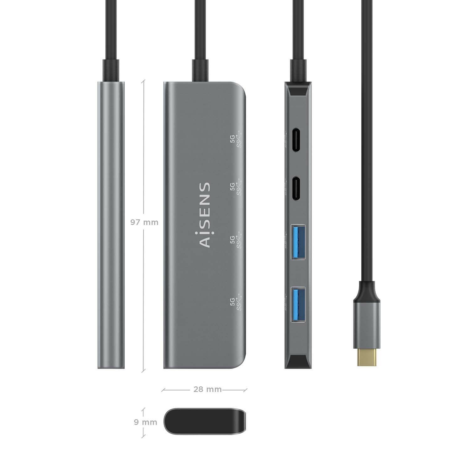 Hub USB-C AISENS A109-0763 (0,15 m - Cinzento), miniatura 4