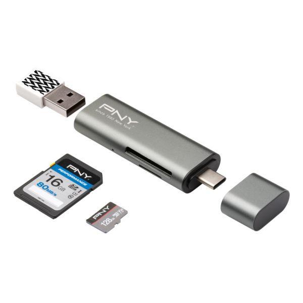 Leitor de Cartões de Memória PNY R-TC-UA-3N1E01-RB (Metálico)