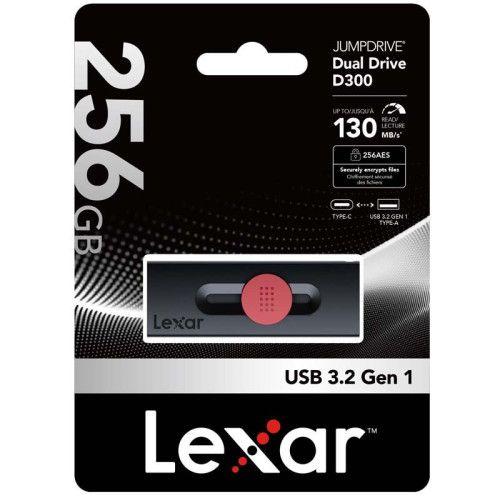 Pen USB LEXAR JumpDrive Dual Drive D300 (Retrátil - Até 130 MB/s - Preto)