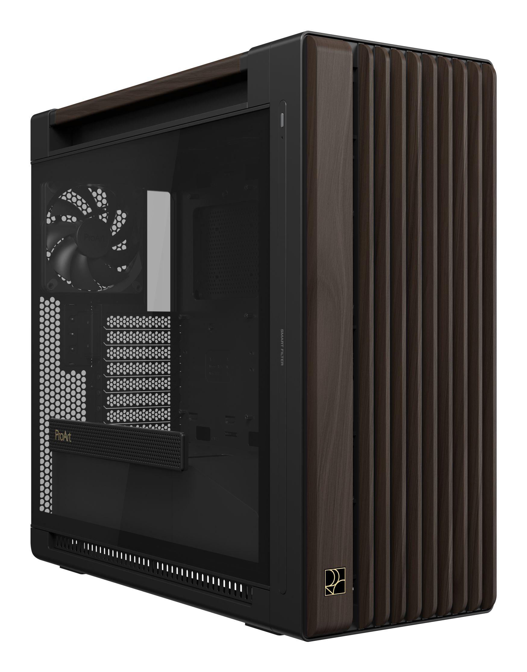 Caixa de Computador ASUS ProArt PA602 Walnut Wood TG Modern (Midi Tower - Metal, Madeira - 18,5 cm - Preto/Madeira)