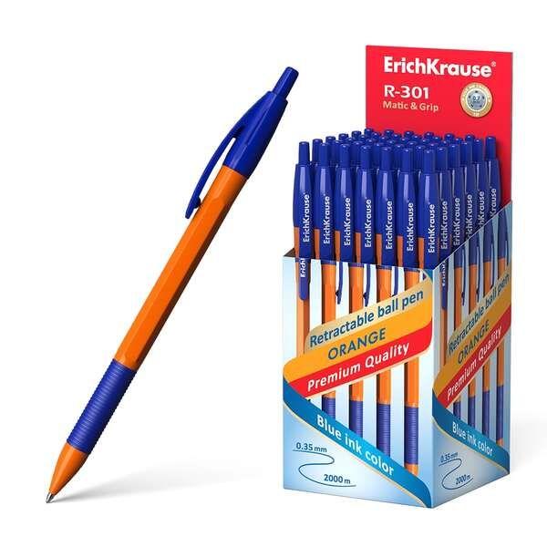 Caneta Esferográfica ERICHKRAUSE R-301 Matic&Grip (Tinta Azul, Corpo Laranja)