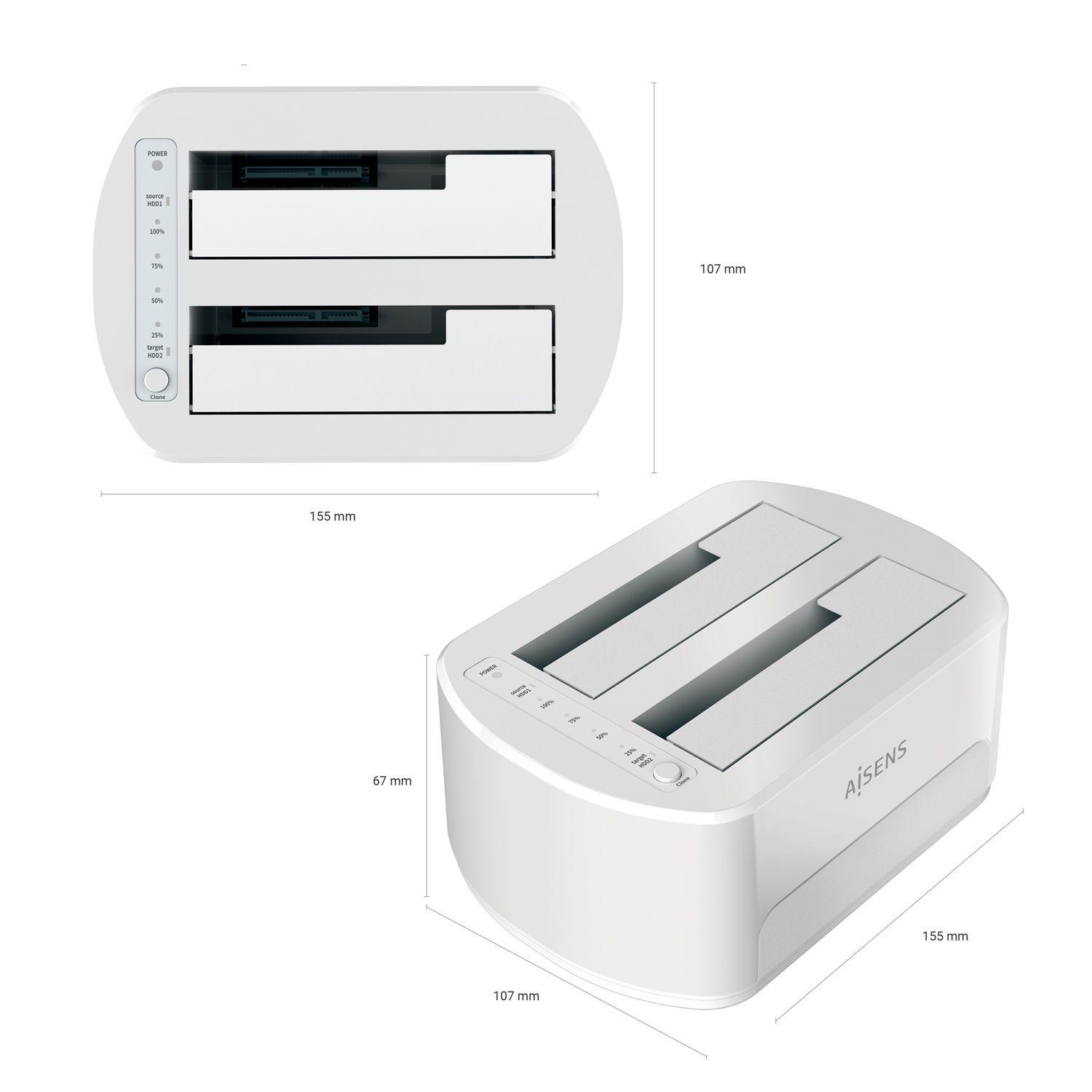 Estação de Docking Dupla AISENS ASDS-D02W (2,5 e 3,5 polegadas - 4200 RPM / 5400 RPM / 7200 RPM - Branco) — miniatura 4
