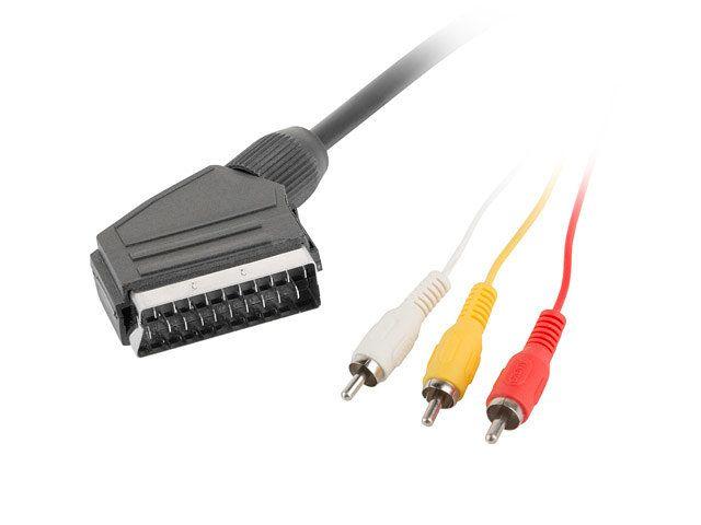 Cabo SCART para 3 RCA LANBERG CA-EURC-10CC-0018-BK (1,8 m - 3 x RCA macho - Preto)