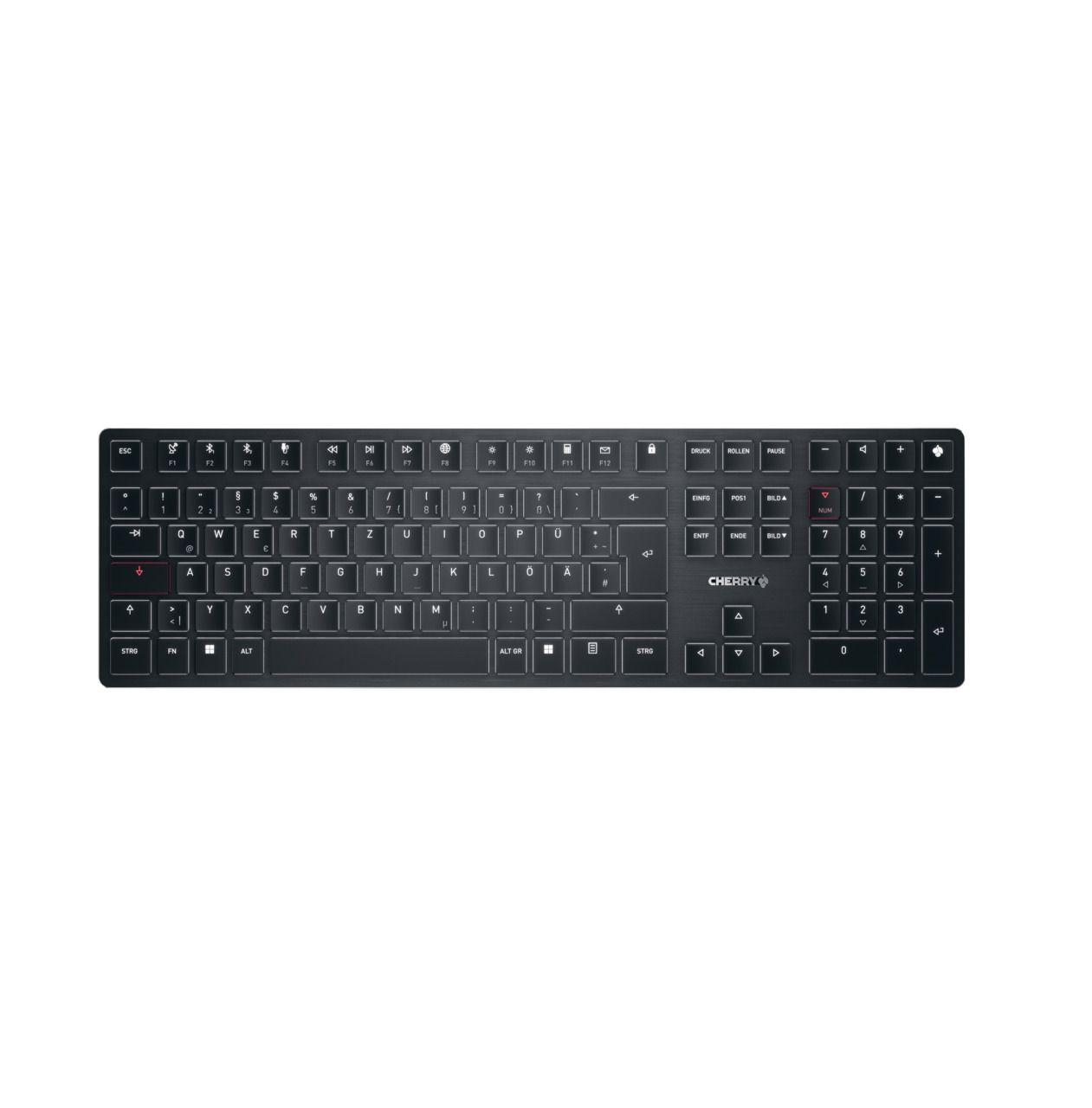 Teclado CHERRY KW X ULP G8U-27000LTBDE-2 (Alemão - Interruptor de chave mecânico - USB + RF Wireless + Bluetooth - Preto)