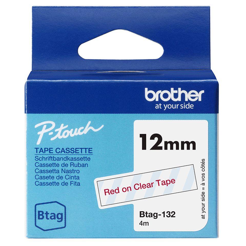 Fita de Impressão BROTHER BTAG-132 (Vermelho sobre Transparente)