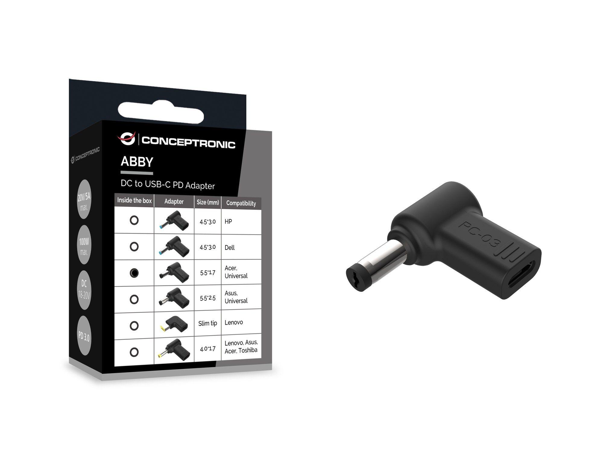 Adaptador USB-C para Portátil CONCEPTRONIC ABBY15PC03 (Acer - 5,5 x 1,7 mm - Preto), miniatura 3