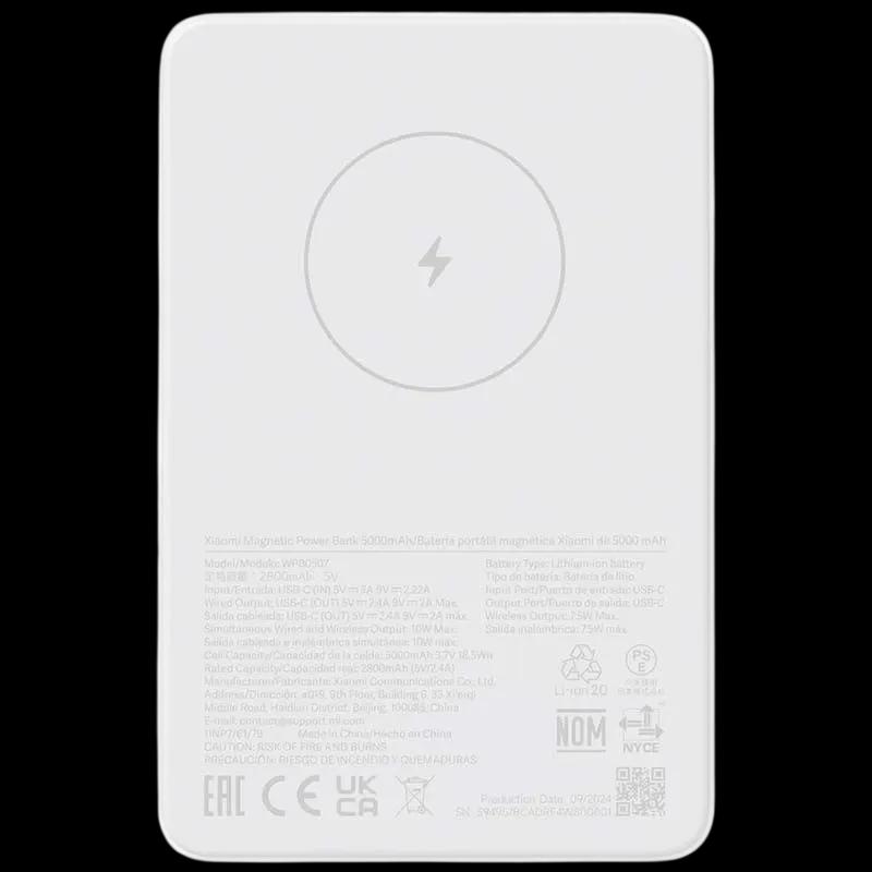 Bateria Externa XIAOMI Magnetic Power Bank 5000mAh (5000 mAh - 18,5 Wh - USB Type-C - Branco)