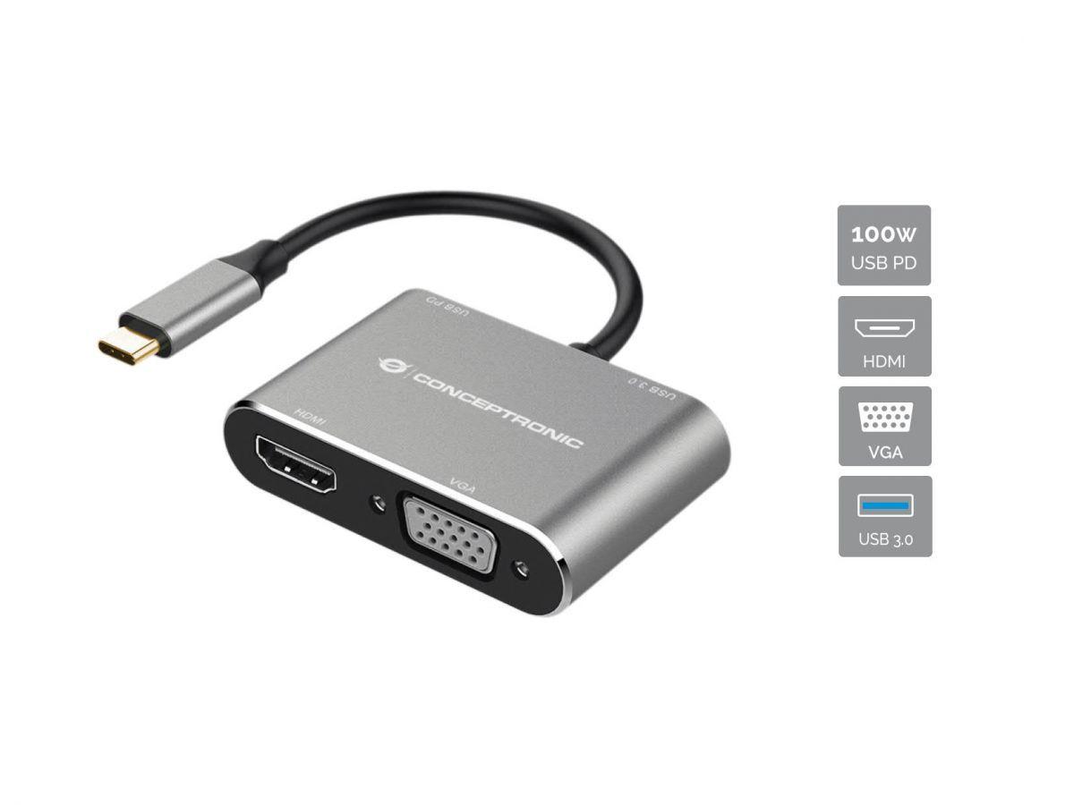 Base Docking CONCEPTRONIC DONN16G (60 Hz - Preto e Prateado)