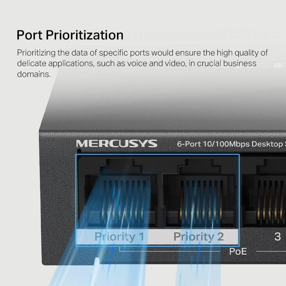 Switch de Rede MERCUSYS MS106LP (Fast Ethernet - 2000 bytes - 6 Portas - Preto), miniatura 4