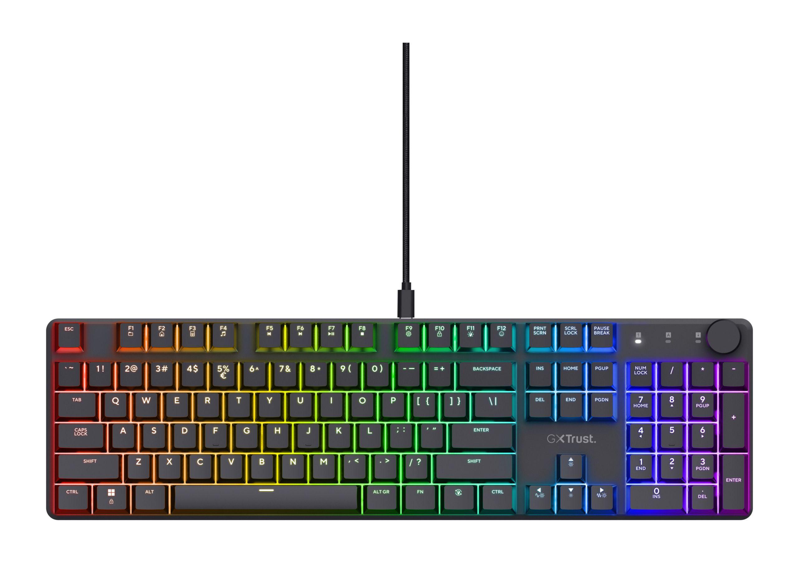 Teclado TRUST GXT 866 Torix (Estados Unidos - Huano White lineares - Tamanho completo - Preto)