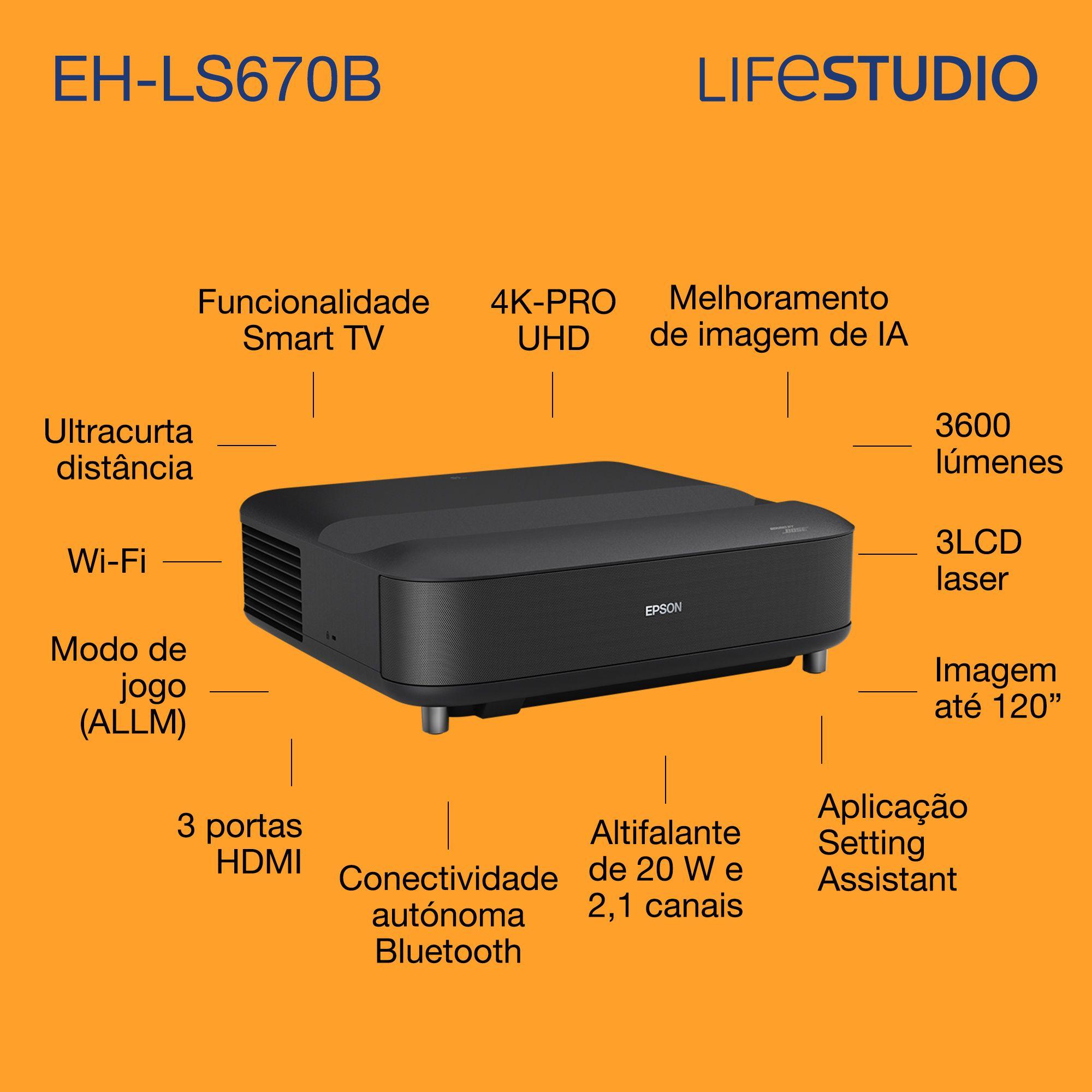 Projetor EPSON Lifestudio Grand EH-LS670B (UHD 4K - Google TV - 3600 ANSI lumens - Preto metalizado), miniatura 7