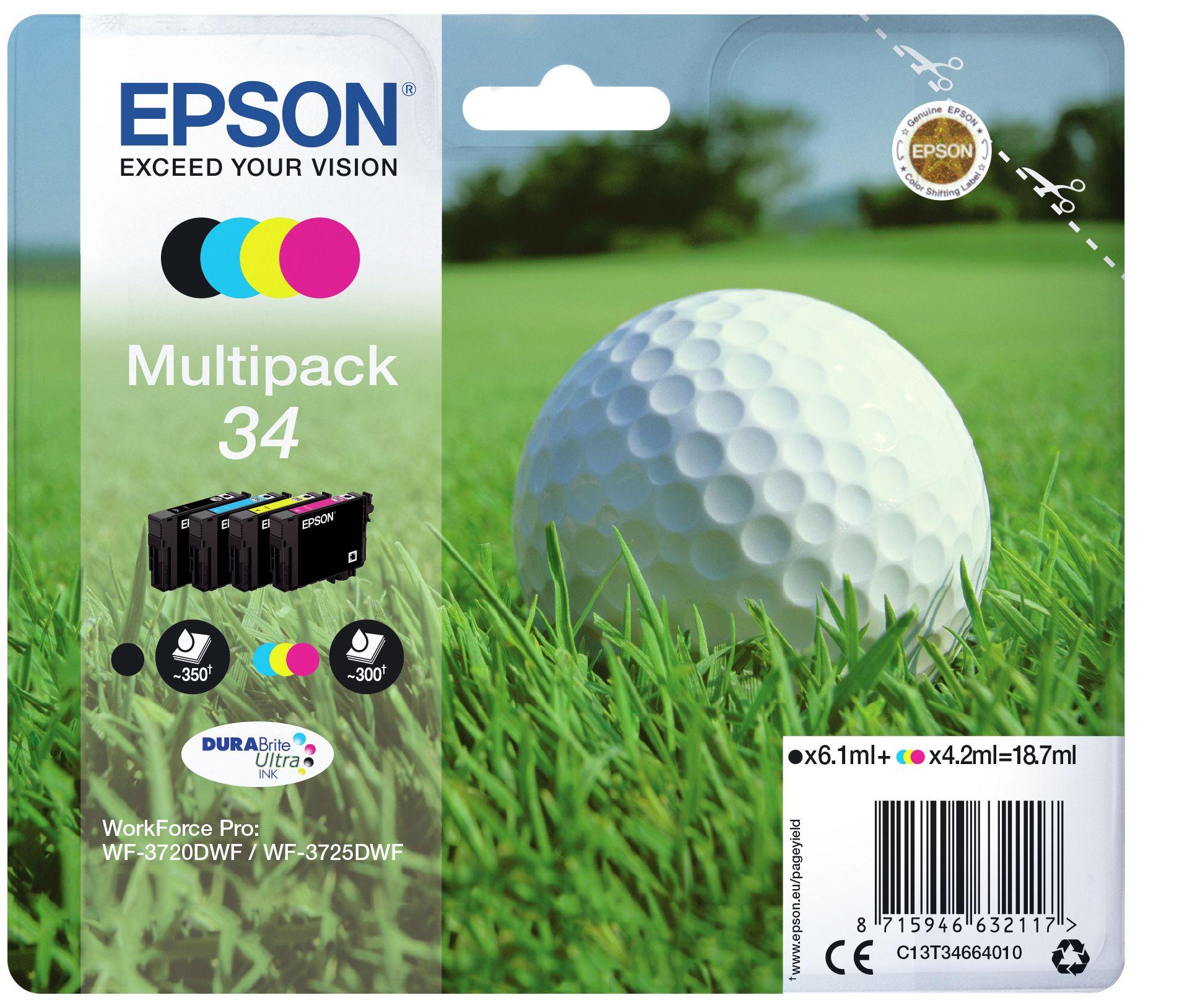 Pack de 4 Tinteiros EPSON T3466 (WF-3720/3725 - Preto, Ciano, Magenta e Amarelo)