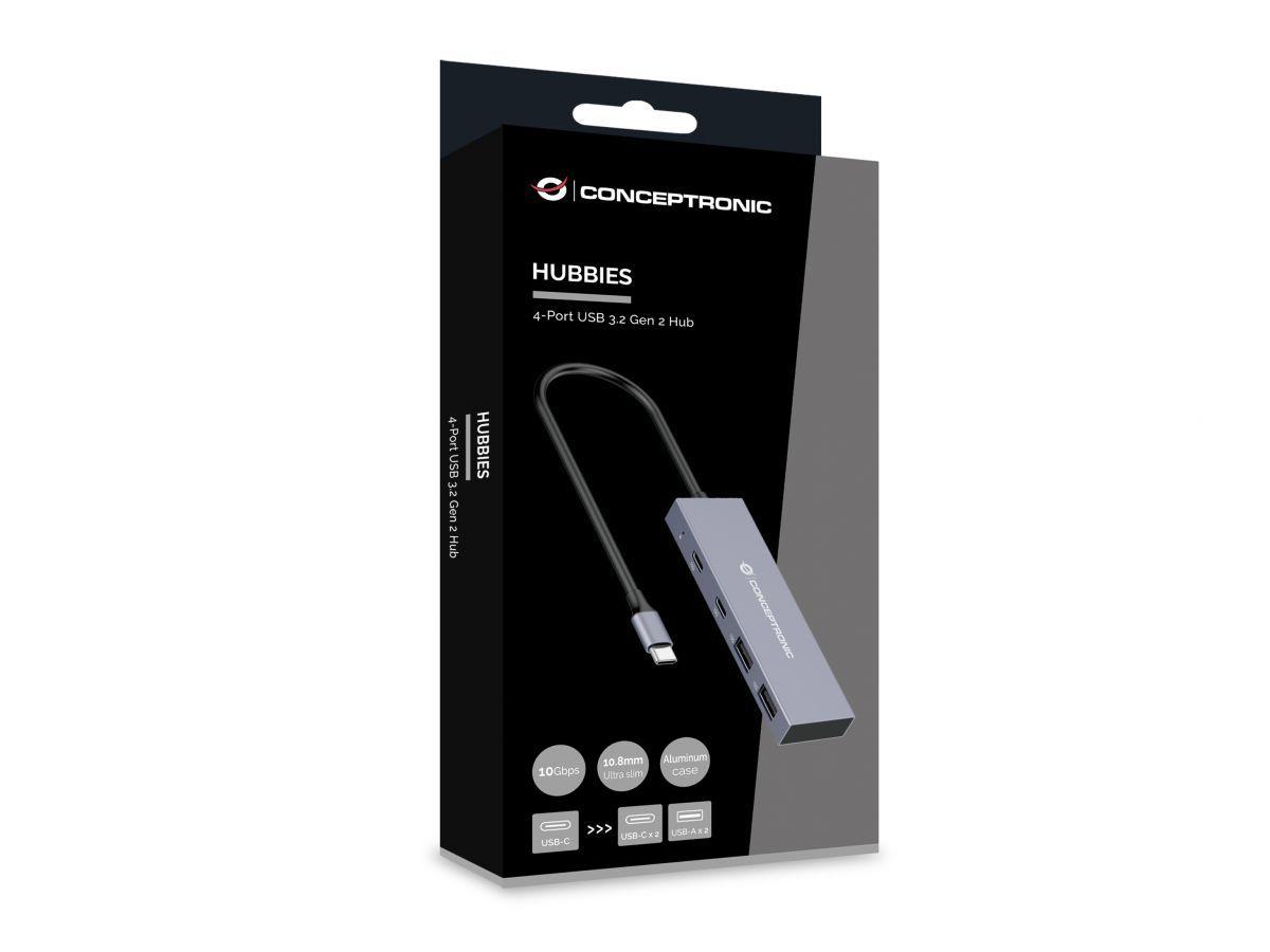 Hub USB-C CONCEPTRONIC HUBBIES13G (0,25 m - USB 3.2 Gen 2 Tipo-C - Cinzento), miniatura 3