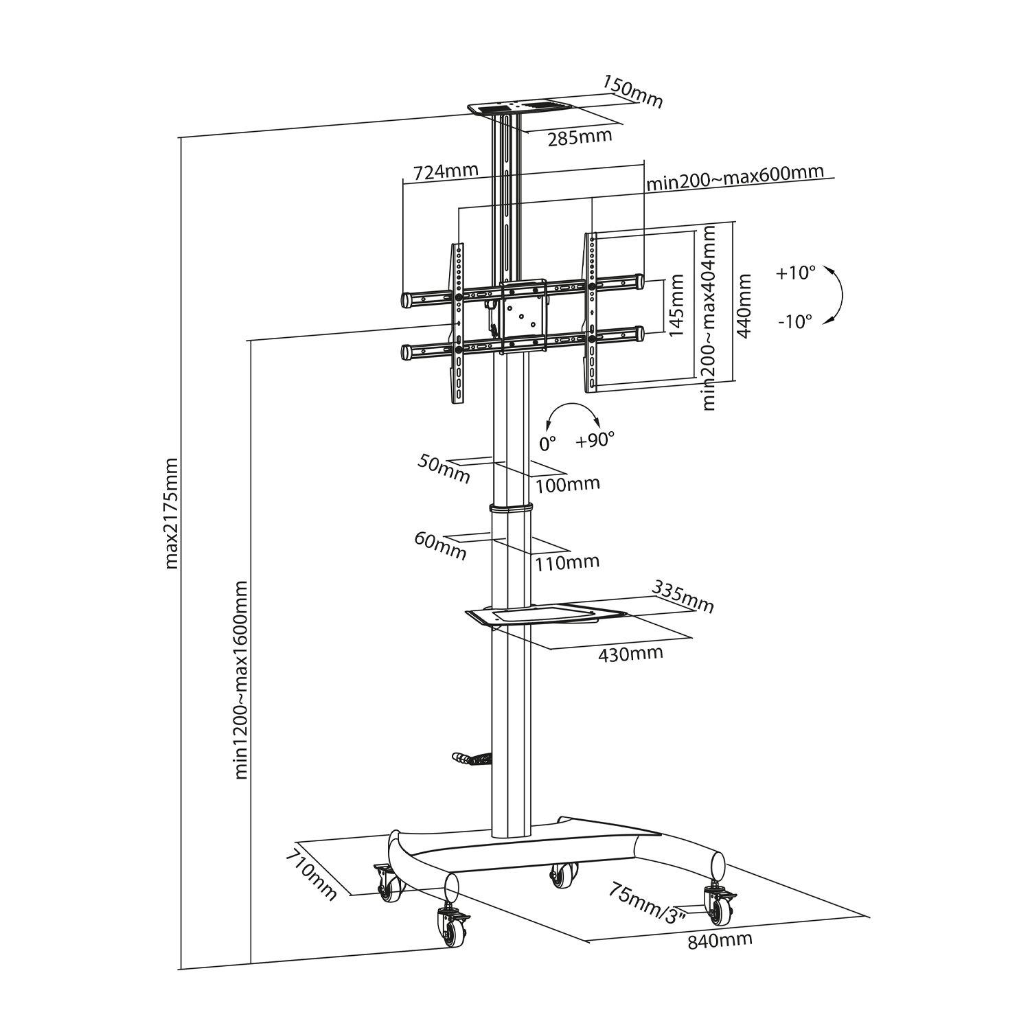 Suporte de Chão para TV AISENS FT70TE-169 (37-70" - 50 kg - Preto), miniatura 4