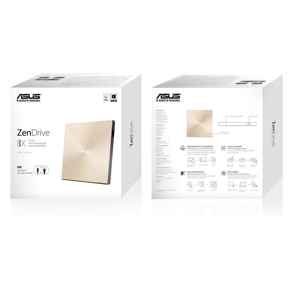 Unidade Ótica Externa ASUS ZenDrive U9M SDRW-08U9M-U (Dourado) — miniatura 6