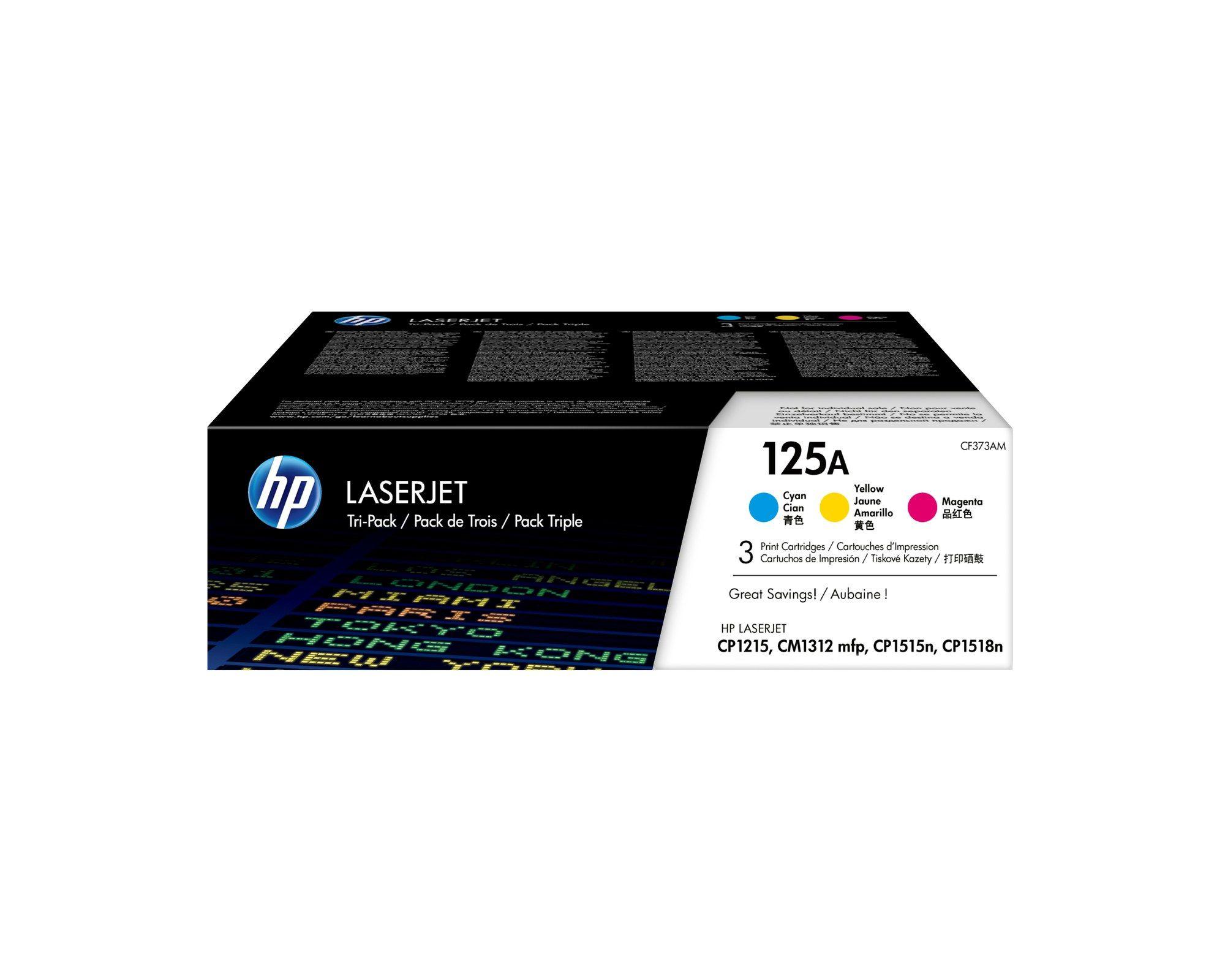 Pack de 3 Toners HP 125A Tricolor CF373AM (1400 páginas - Ciano, Magenta e Amarelo)