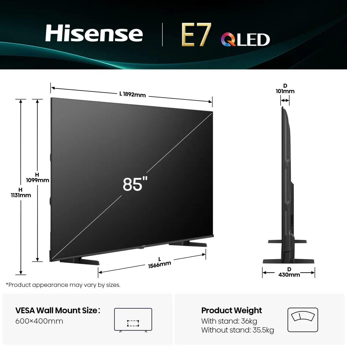 Televisor HISENSE 85E77Q (85" - QLED - 60 Hz - Preto) — miniatura 2