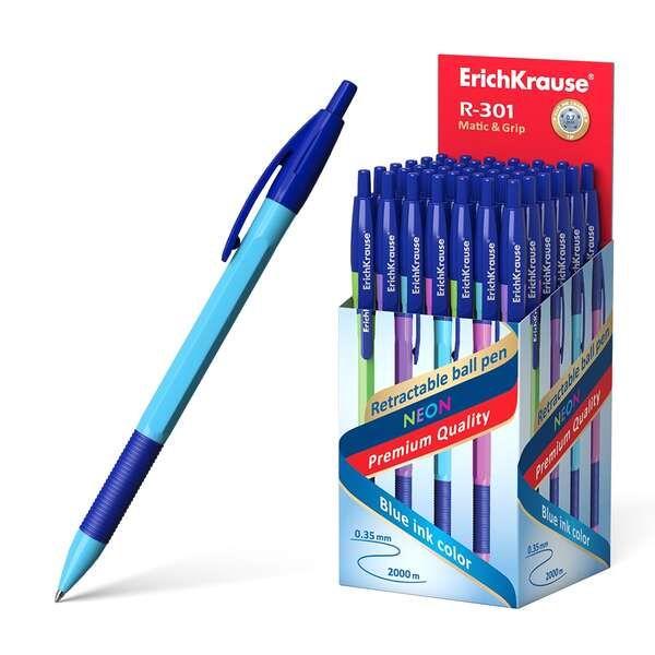 Esferográfica Retrátil ERICHKRAUSE R-301 Neon Matic&Grip (Tinta Azul)