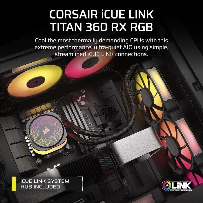 Refrigeração Líquida AIO CPU CORSAIR iCUE LINK TITAN 360 RX RGB (LGA 1700, LGA 1851, AM4, AM5 - 120 mm - 2100 RPM - Preto), miniatura 2