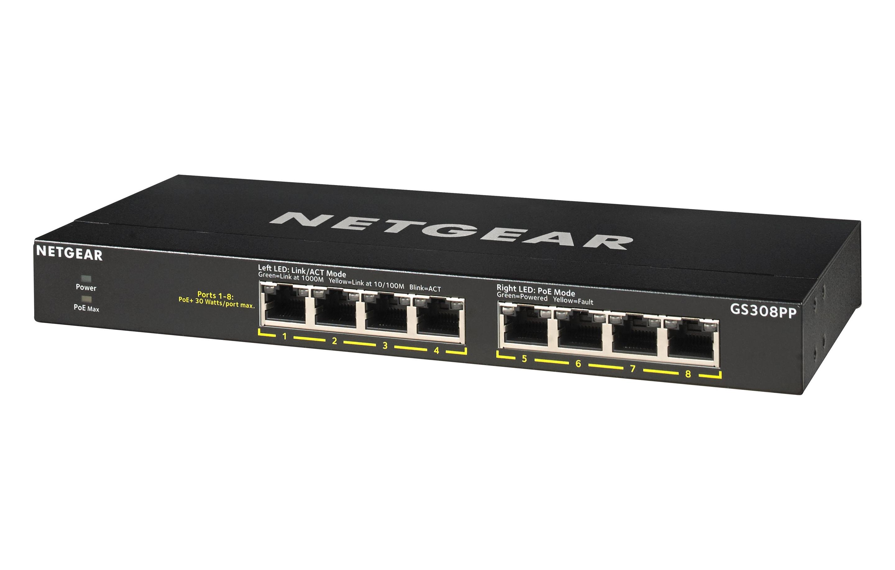 Switch NETGEAR GS308PP (Gigabit Ethernet - 0,192 MB - 16 Gbit/s - Preto), miniatura 4