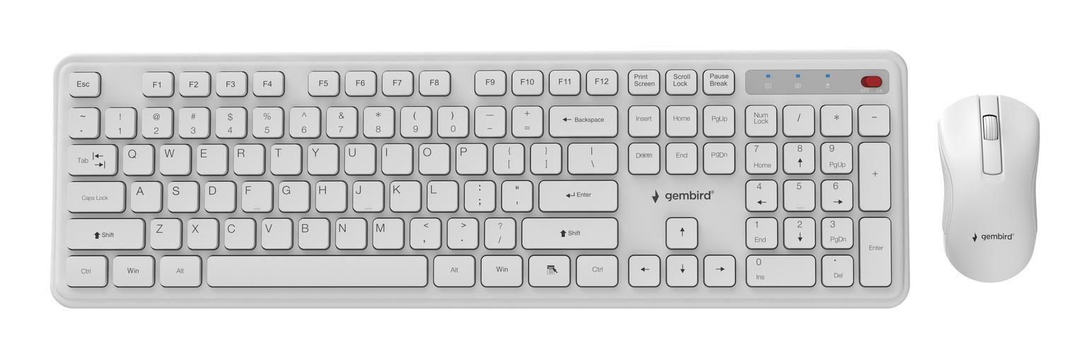 Conjunto Teclado e Rato GEMBIRD KBS-WPS-01-W (Estados Unidos - Tamanho completo - USB Tipo-A - Branco)