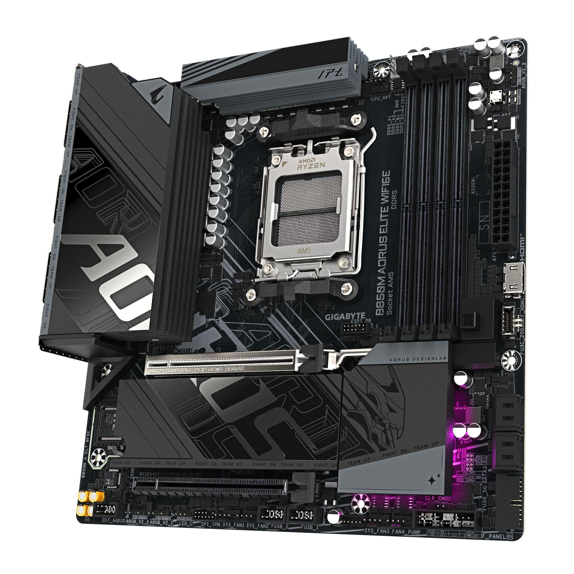 Motherboard GIGABYTE B850M AORUS ELITE WIFI6E (AM5 - micro-ATX - Duplo canal - Preto), miniatura 3