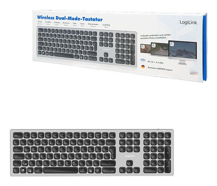 Teclado LOGILINK ID0213 (Alemão - Tamanho completo - RF Wireless + Bluetooth - Cinzento) — miniatura 6