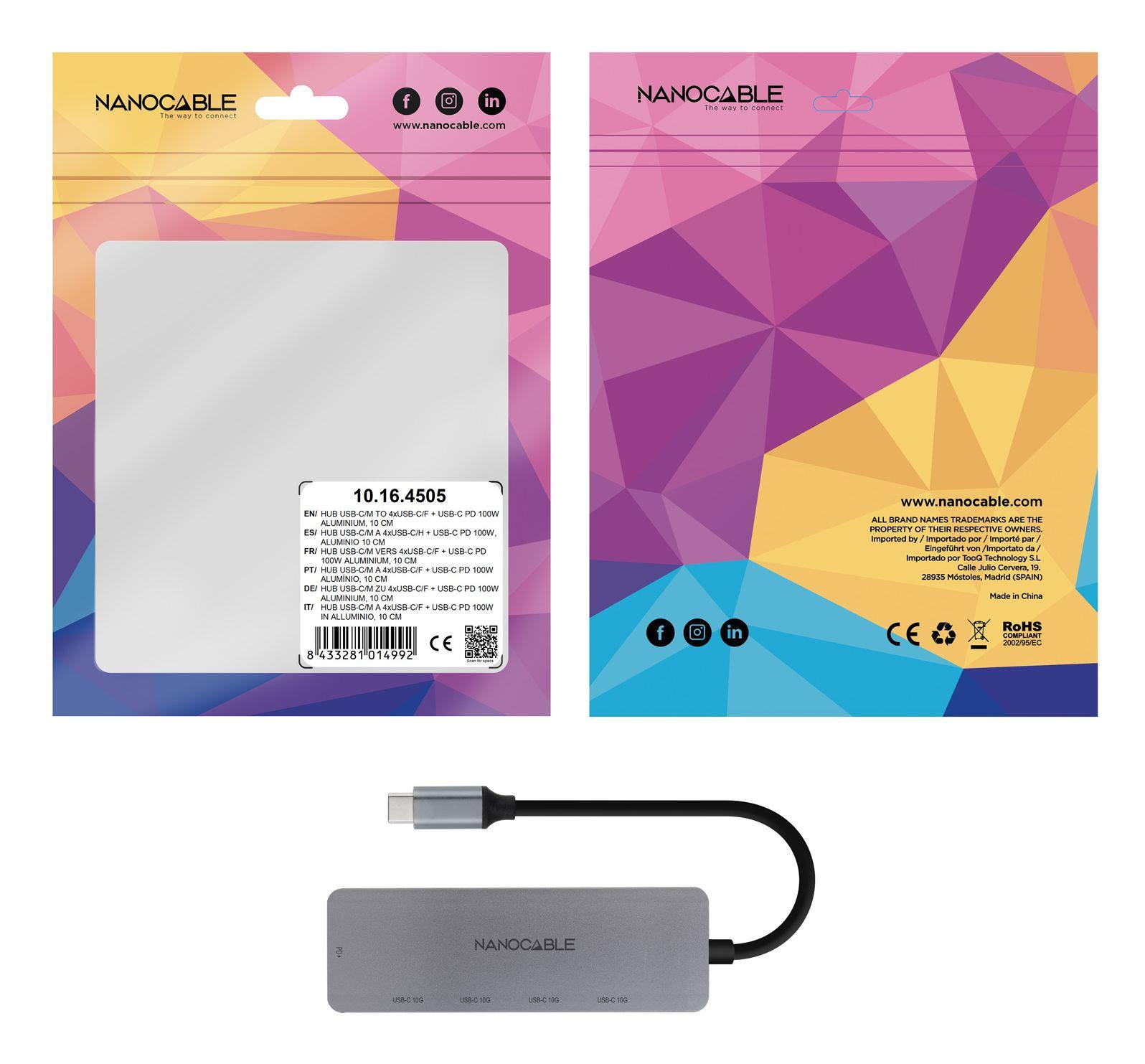 Hub USB-C NANOCABLE 10.16.4505 (0,1 m - Cinzento), miniatura 3