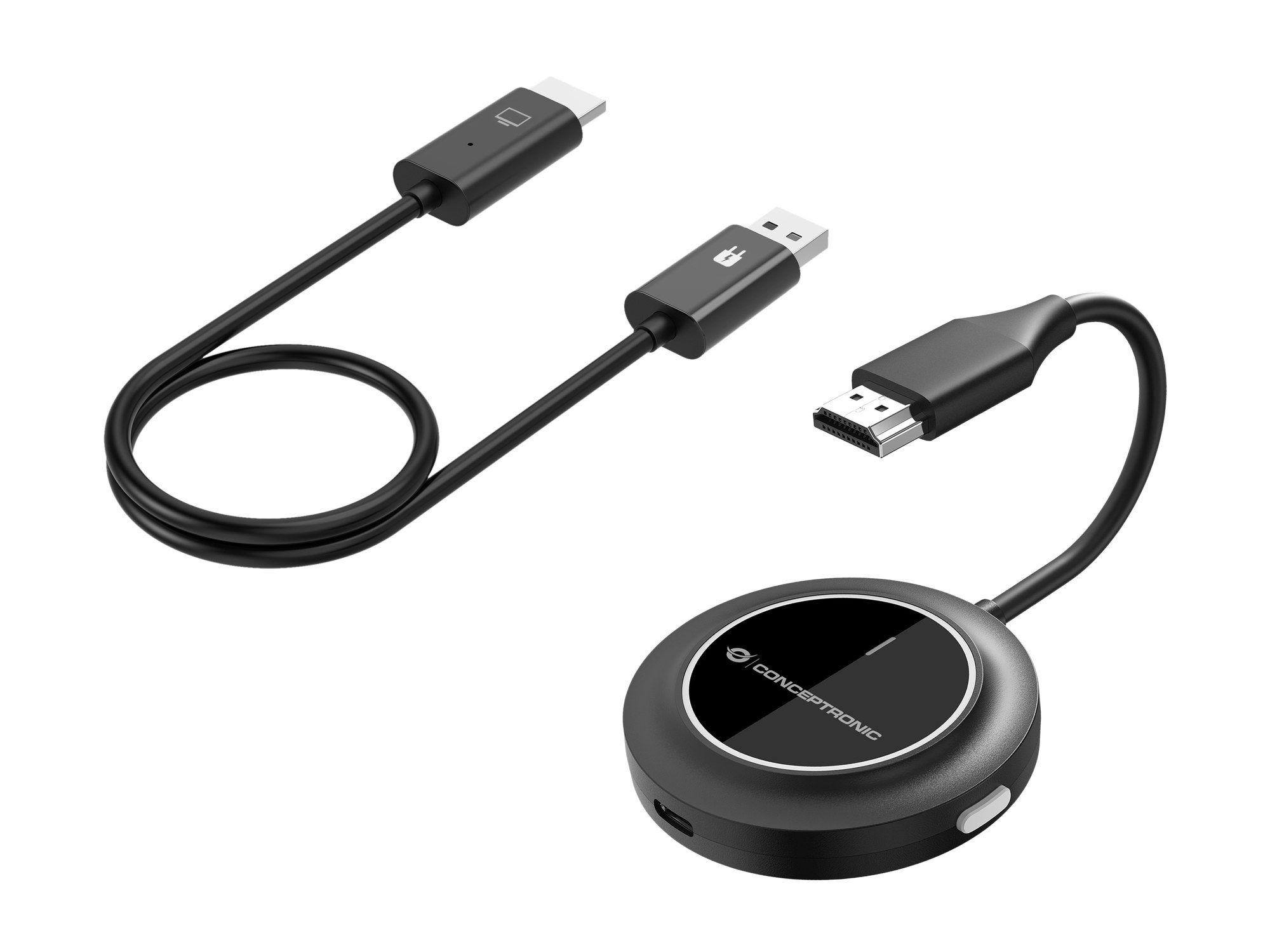 Adaptador de Ecrã Sem Fios CONCEPTRONIC ATHERIC02B (Wi-Fi de 5 GHz - Preto)