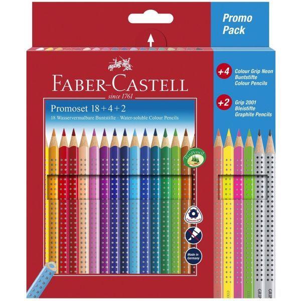 Conjunto de Lápis de Cor FABER-CASTELL Promotionset Colour Grip 18+4+2 (18 lápis de cor + 4 néon + 2 de grafite)