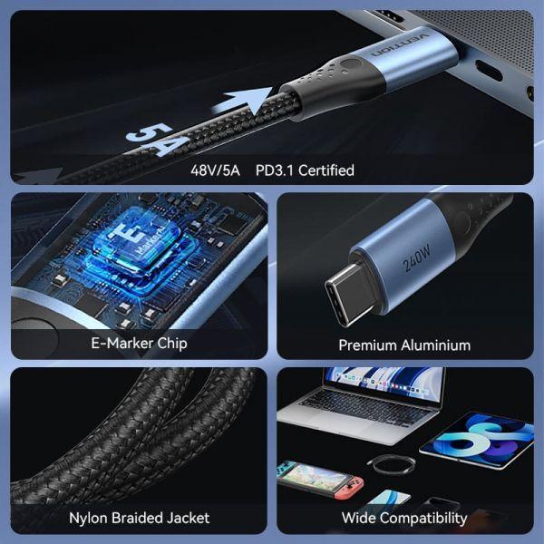 Cabo USB-C para USB-C VENTION TREBD (0,5 m - Azul e Preto) — miniatura 3