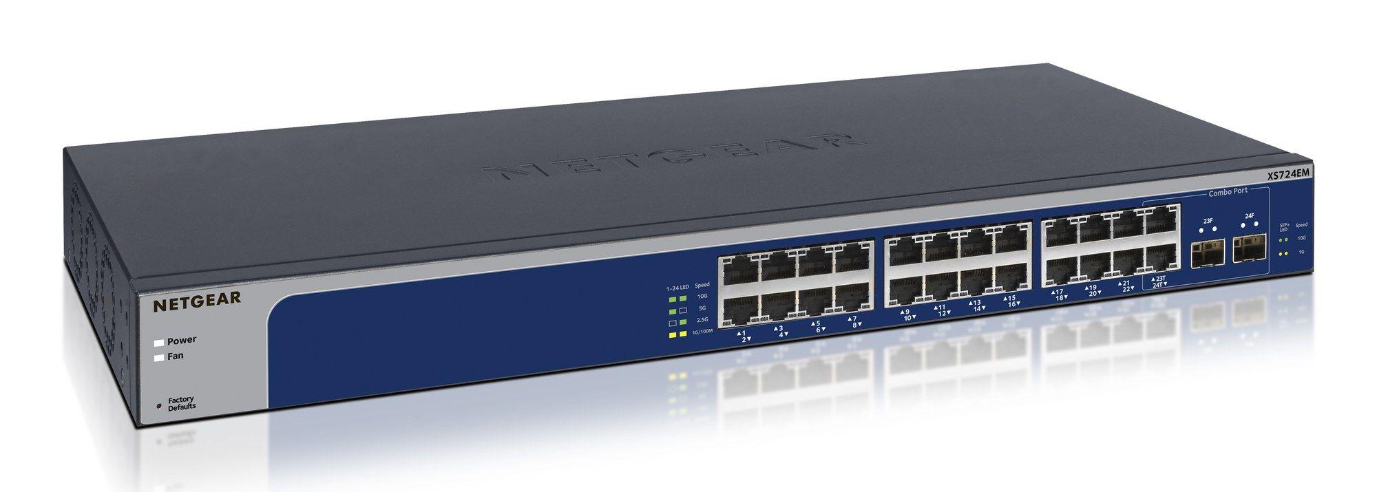 Switch de Rede Gerido NETGEAR XS724EM-200EUS (10G Ethernet - 3 MB - 480 Gbit/s - Azul e Cinzento)