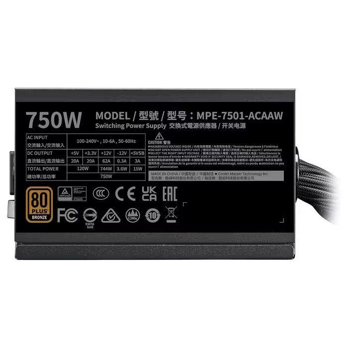 Fonte de Alimentação COOLER MASTER MWE BRONZE 750 V3 230V A/EU CABLE (ATX - 750 W - 80 PLUS Bronze - Preto), miniatura 3