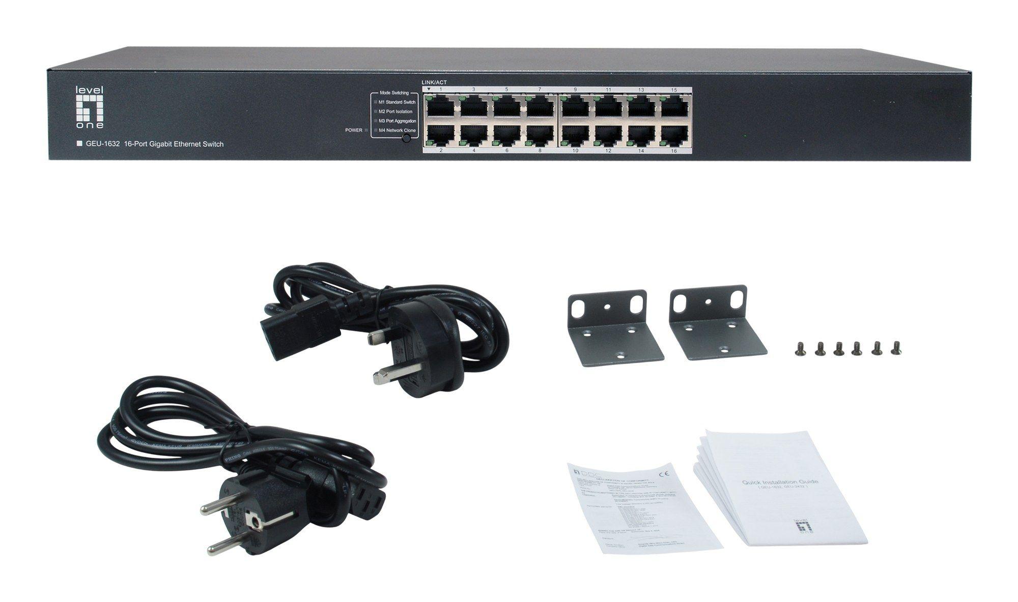 Switch de Rede LEVEL ONE GEU-1632 (RJ-45 Gigabit Ethernet - 10/100/1000 Mbit/s - 4,1 MB - Cinzento), miniatura 6