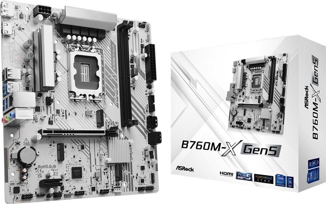 Motherboard ASROCK B760M-X GEN5 (LGA 1700 - Micro ATX - Duplo canal - Branco)
