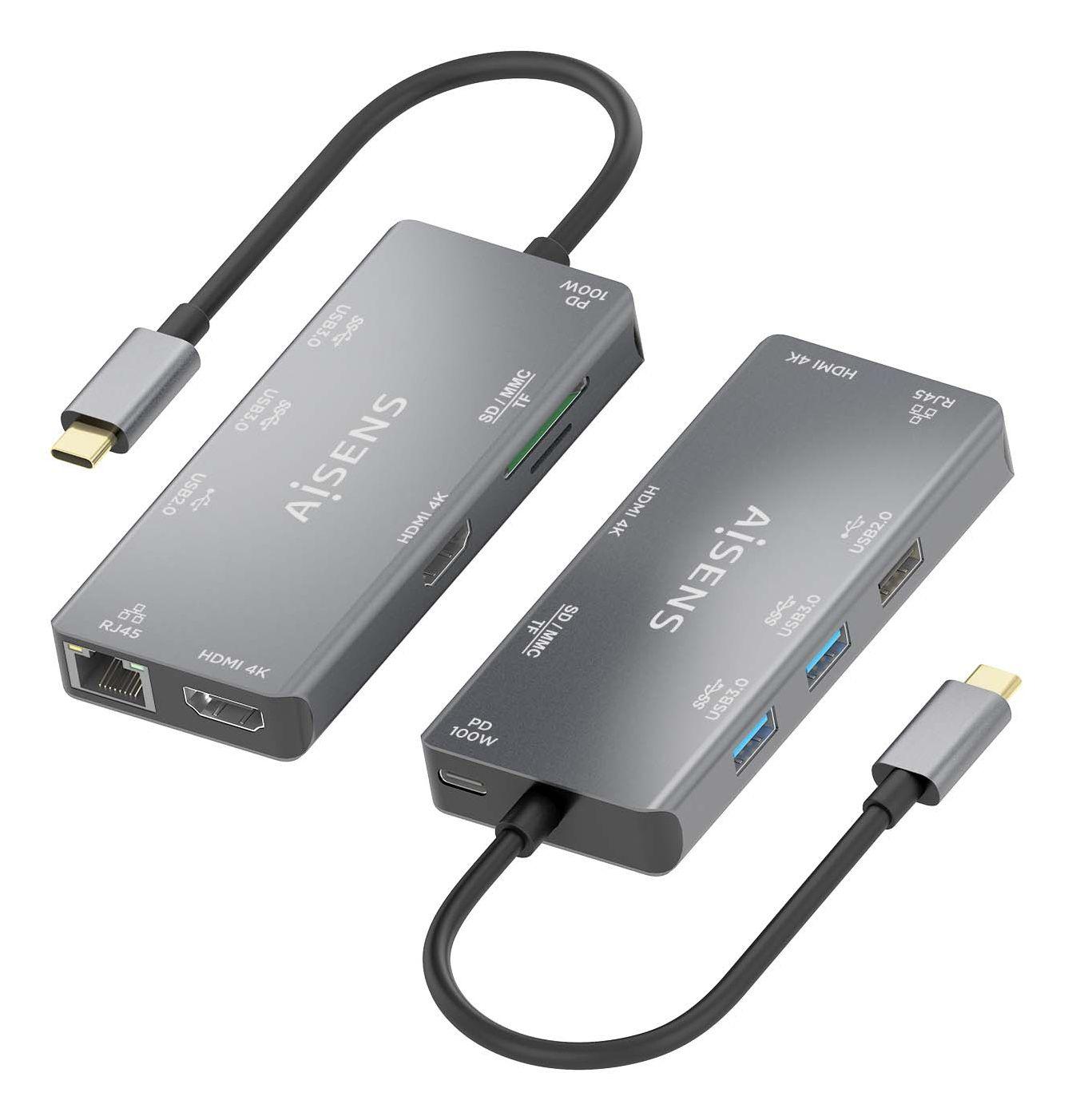 Dock USB-C AISENS ASUC-9P018-GR (0,15 m - Cinzento), miniatura 3
