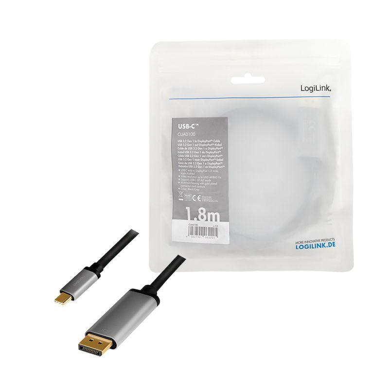 Cabo Adaptador LOGILINK CUA0100 (1,8 m - USB 3.2 Gen1 Type-C - DisplayPort - Preto e Cinzento), miniatura 4