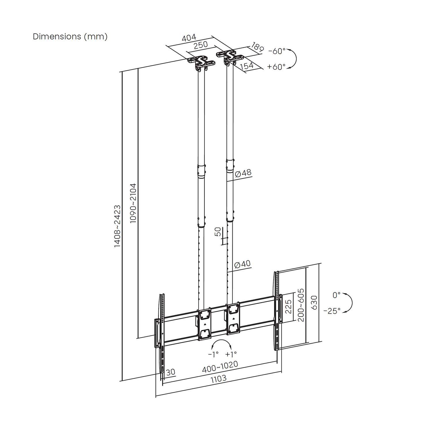 Suporte de Teto para TV AISENS CT120TLE-395 (60-120" - 120 kg - Preto) — miniatura 5