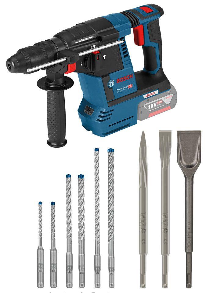 Martelo Perfurador a Bateria BOSCH GBH 18V-26 (Kit com Brocas EXPERT e Cinzéis PRO)
