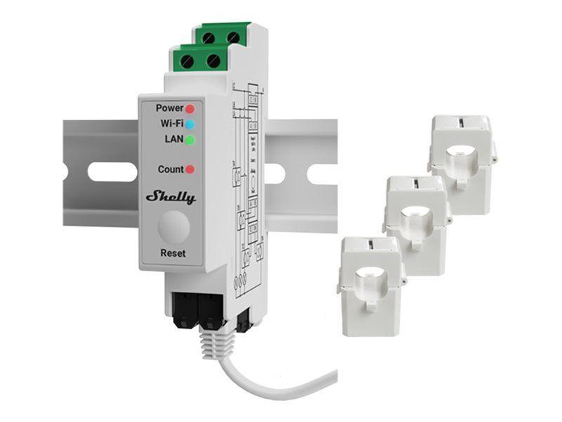 Medidor de Energia Trifásico SHELLY Pro 3EM 120A v2 (Plástico - Branco)